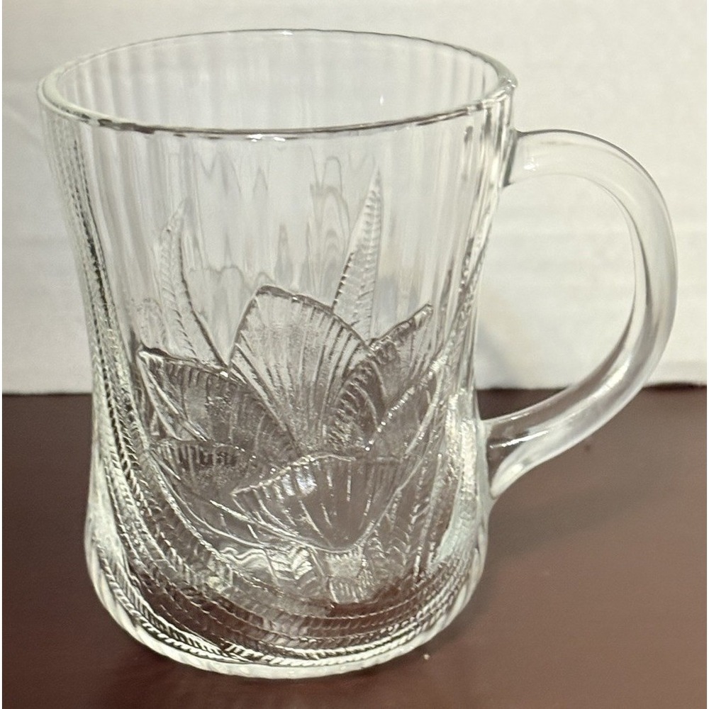 Vintage Arcoroc Canterbury Crocus Clear Glass Mug Coffee Cup France Embossed